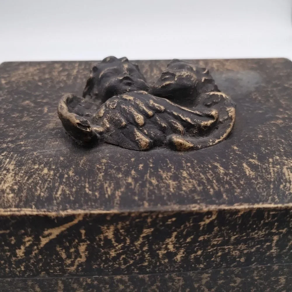 Angel Cherub Gift Box Hard Cardboard Forged Vintage Looking‎ Brown 7x5x3 Inches
